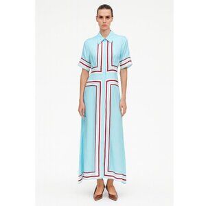 SIMKHAI Silk Short Sleeve Button Front Maxi Dress